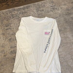 Vineyard Vines White and Pink Logo Long Sleeve Tee